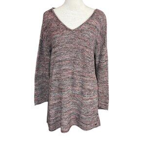 Eddie Bauer Women's M V-Neck Sweater Tunic Blue Purple Marled 100% Cotton